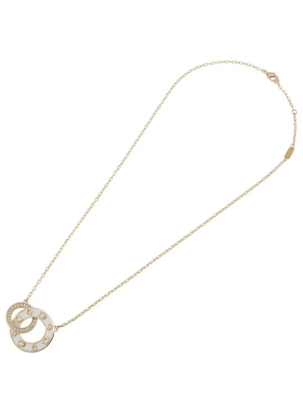 Coach Gold-Tone Necklace with White Enamel Interlocking Circles